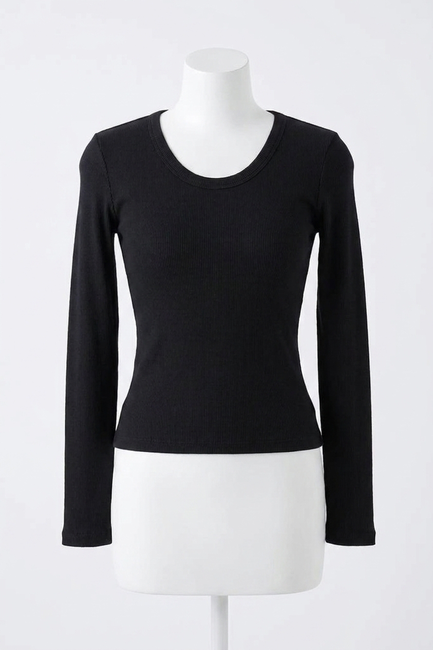 NEW PERFECTWHITETEE robyn luxe rib long sleeve top in true black